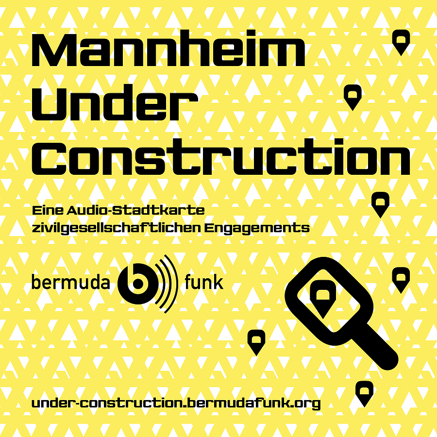 Logo " Mannheim under Construction - Eine Audio-Stadtkarte zivilgesellschaftlichen Engagements". Ein Projekt von Bermudafunk.