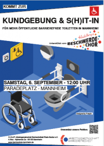 Foto vom Plakat zur Kundgebung für mehr öffentliche und barrierefreie Toiletten am 6. September 2025